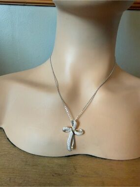 Angara Sterling Silver 925 Micropavé Ribbon Cross Pendant Necklace i
